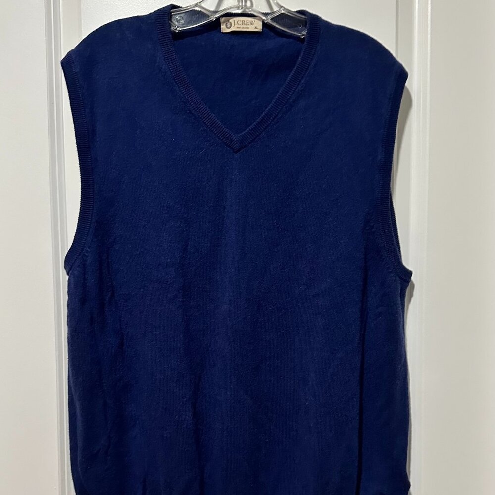 JCrew Men’s Blue Cotton/Cashmere Blend V-Neck Vest, Size XL